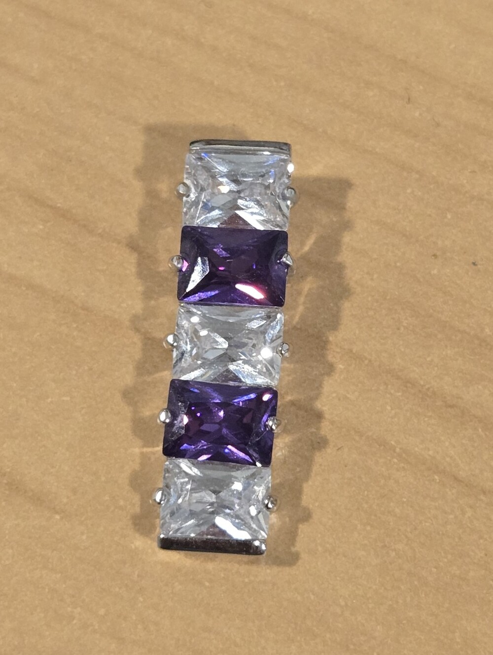 Silver Tone Purple and CZ Gemstone Bar Pendant - Women Jewelry